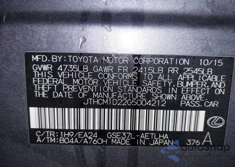 2016 Lexus Is 300 z USA, uszkodzony, nr VIN JTHCM1D22G5004212